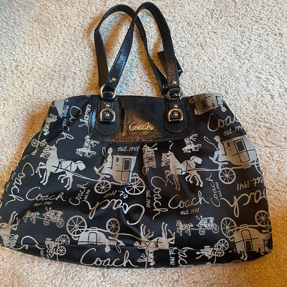 Coach Horse and Carriage Black and Grey Purse